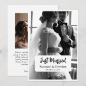 Faire-Part de Mariage Élégant 'Just Married' (Devant / Derrière)