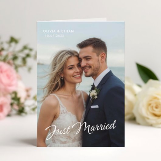 Faire-part de mariage élégant Just Married avec ph