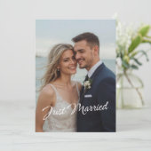 Faire-part de mariage élégant Just Married avec ph (Debout devant)