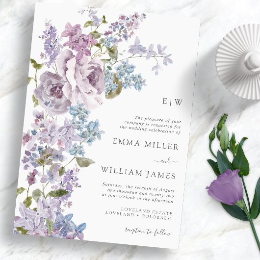 Faire-part de mariage élégant lilas