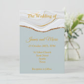 Faire-part de mariage élégant, marbre bleu, or (Debout devant)