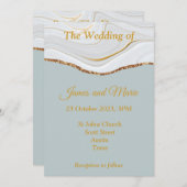 Faire-part de mariage élégant, marbre bleu, or (Devant / Derrière)