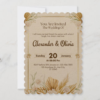 Faire-part de mariage élégant marron et beige à mo