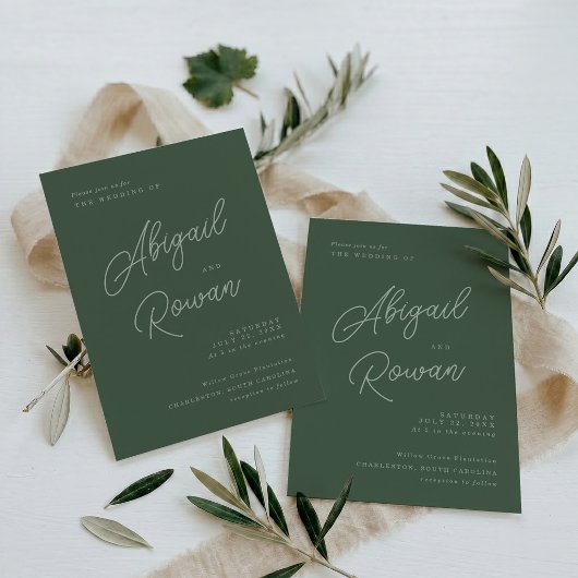 Faire-part de mariage élégant minimal vert forêt
