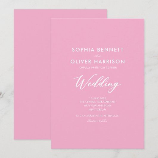 faire-part de mariage élégant moderne rose SIMPLE (Devant / Derrière)