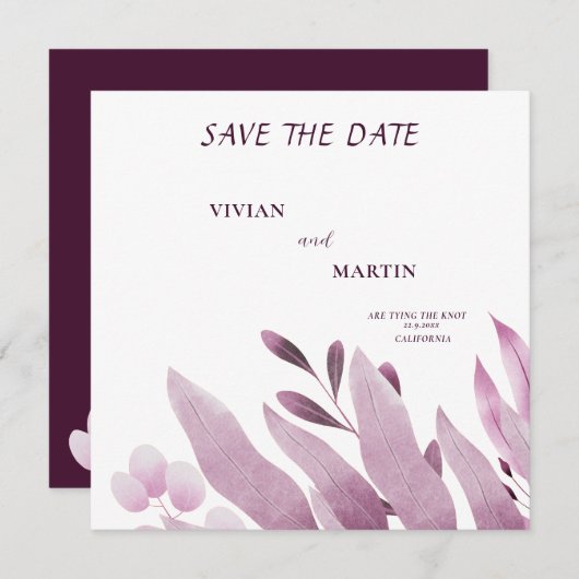 Faire-part de mariage élégant Monogramme feuilles (Devant / Derrière)