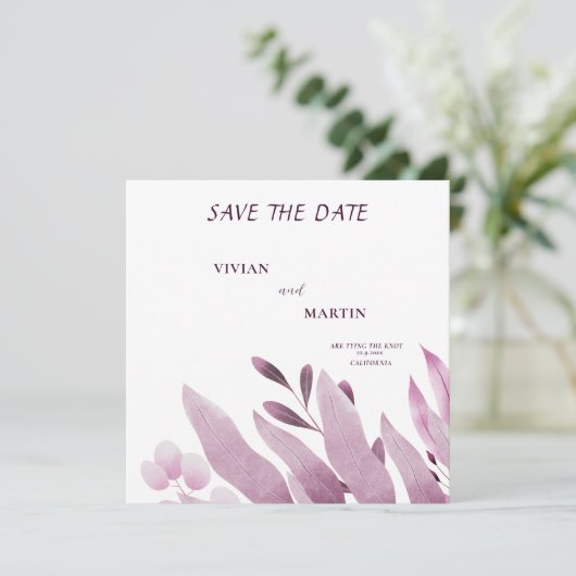 Faire-part de mariage élégant Monogramme feuilles (Debout devant)