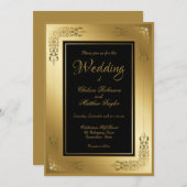 Faire-part de mariage Elegant Noir avec cadre Or (Devant / Derrière)