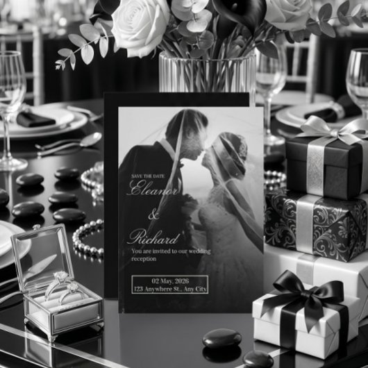 Faire-part de mariage élégant noir et blanc