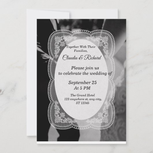 Faire-part de mariage élégant noir et blanc (Devant)
