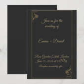 Faire-part de mariage élégant noir et or (Devant / Derrière)