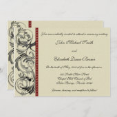 Faire-part de mariage élégant : Noir, rouge, et (Devant / Derrière)