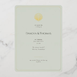 Faire-part de mariage élégant or coquillage sage