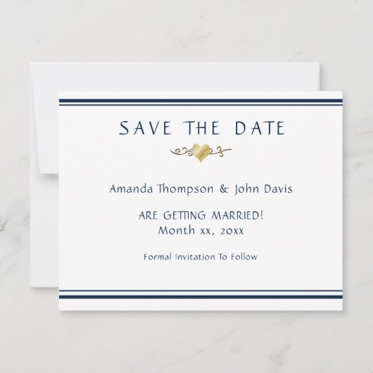 Faire-part de mariage élégant pour la marine et l' (Dos)