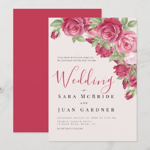 Faire-part de mariage Élégant Roses Cramoisi et Ro
