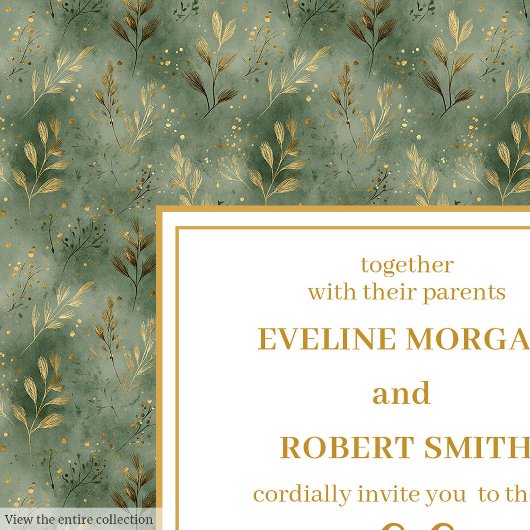 Faire-part de mariage élégant Sage Green Gold Foli