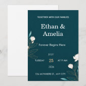Faire-part de mariage élégant sarcelle (Devant / Derrière)