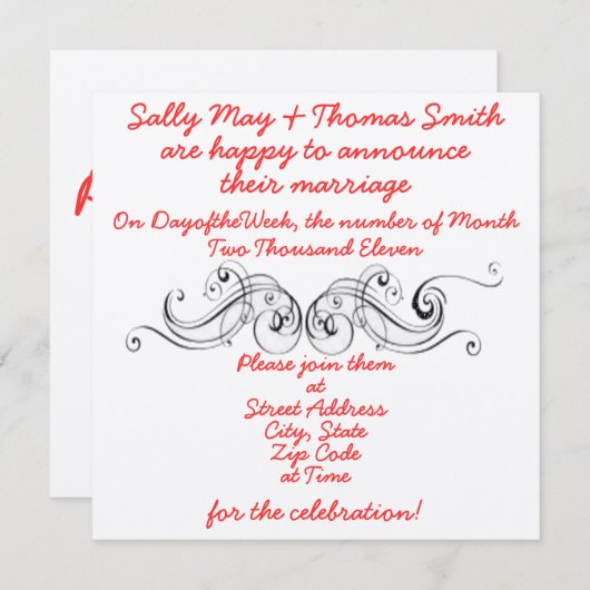 Faire-part de mariage élégant simple (Devant / Derrière)