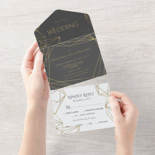 Faire-part de mariage élégant tout-en-un. Invitati
