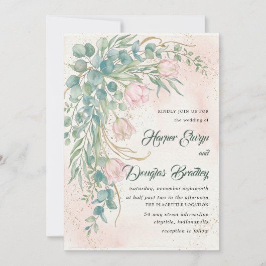 Faire-part de mariage élégant Tulipe Verte (Devant)