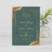 Faire-Part De Mariage Élégant Vert Et Or (Debout devant)
