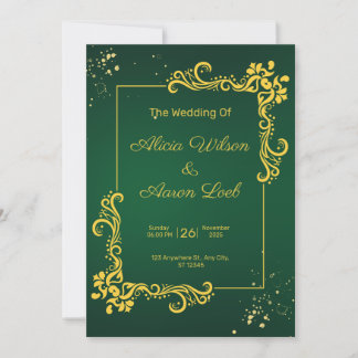 Faire-part de mariage élégant vert et or