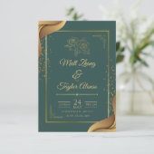 Faire-part de mariage élégant vert et or (Debout devant)