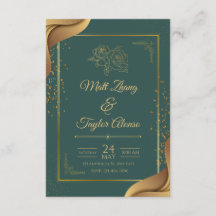 Faire-part de mariage élégant vert et or