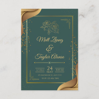 Faire-part de mariage élégant vert et or