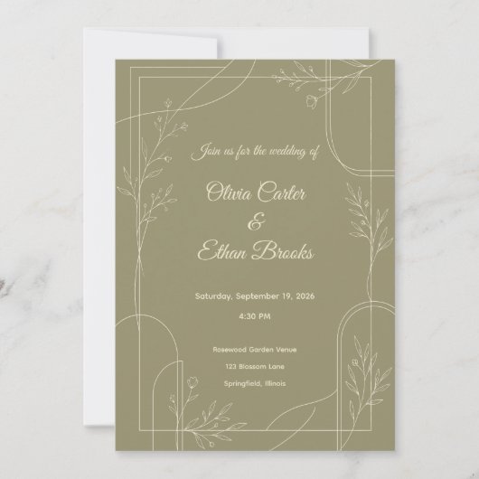 Faire-part de mariage élégant vert sauge (Devant)