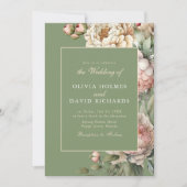 Faire-part de mariage élégant vert sauge et rose p (Devant)