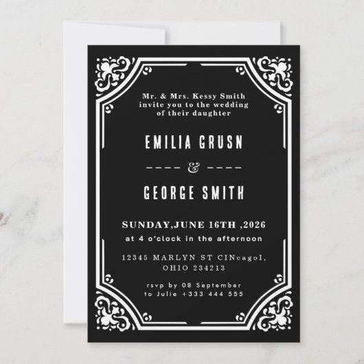 Faire-part de mariage élégant vintage (Devant)