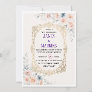 Faire-part de mariage élégant vintage à motif flor