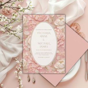 Faire-part de mariage élégant vintage Pink Peony