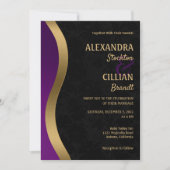 Faire-part de mariage élégant violet et or (Devant)