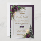 Faire-part de mariage élégant violet et or (Devant)