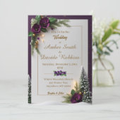 Faire-part de mariage élégant violet et or (Debout devant)
