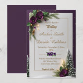 Faire-part de mariage élégant violet et or (Devant / Derrière)