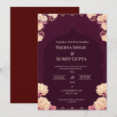 Faire-part de mariage élégant violet foncé (Devant / Derrière)