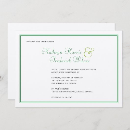 Faire-part de mariage élégante et verte (Devant / Derrière)
