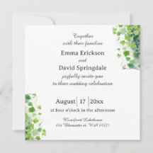 Faire-Part de Mariage Élégante Feuille Verte