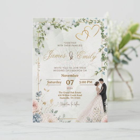 Faire-part de mariage Élégante Verdure | Flore Mod (Debout devant)