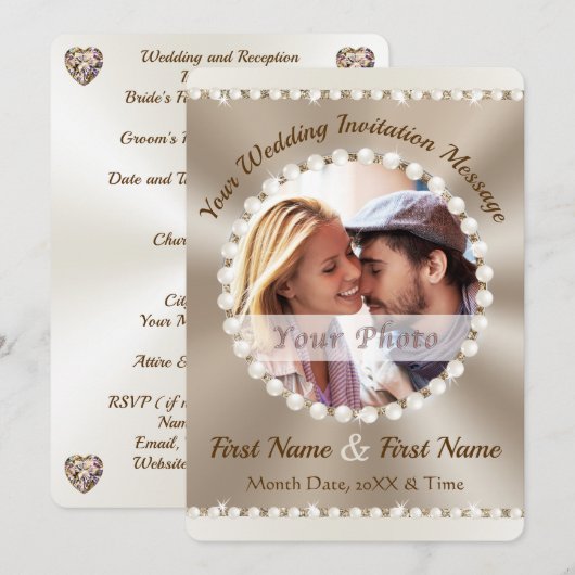 Faire-part de mariage élégants avec photo, ou Supp (Devant / Derrière)
