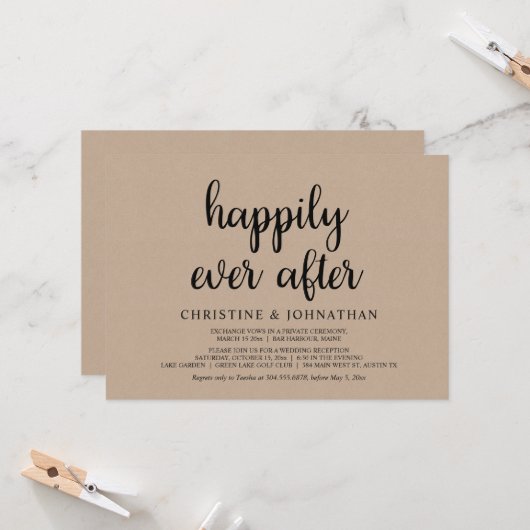 Faire-Part de Mariage Elopement Happily Ever After (Devant/Arrière en situation)