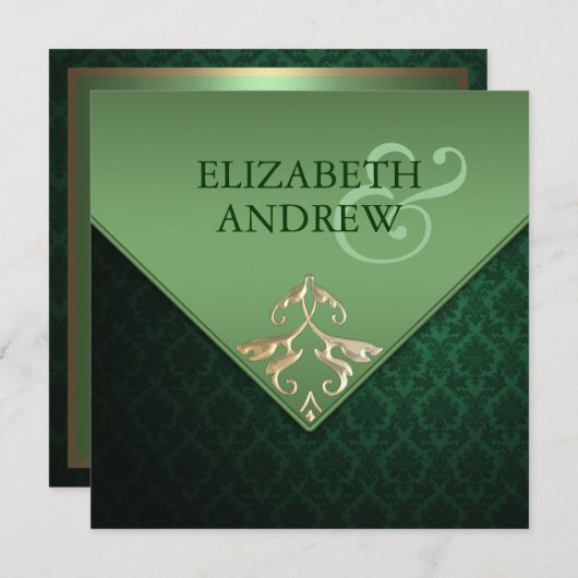 Faire-part de mariage Emerald Green et Gold Carré (Devant / Derrière)