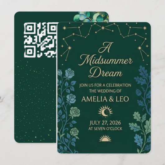 Faire-part de mariage Émeraude Céleste (Devant / Derrière)