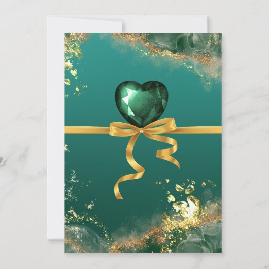 Faire-part de mariage émeraude vert or bijou (Dos)