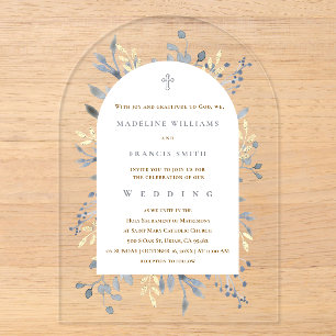 faire-part de mariage en acrylique à feuillage ble
