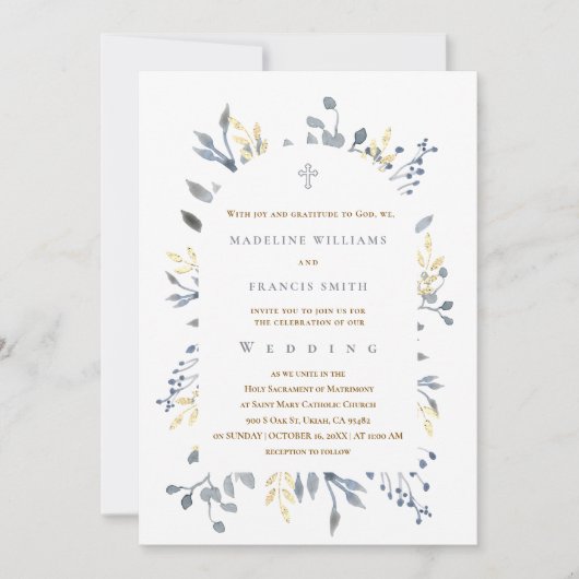 faire-part de mariage en acrylique à feuillage ble (Devant)
