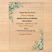 Faire-part de mariage en acrylique avec verdure d'
